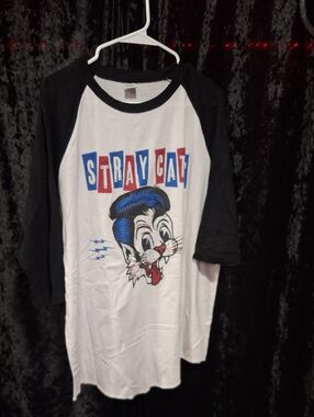 vtg 40th anniversary tour jersey Stray Cat Graphic Raglan Tee - Black & White